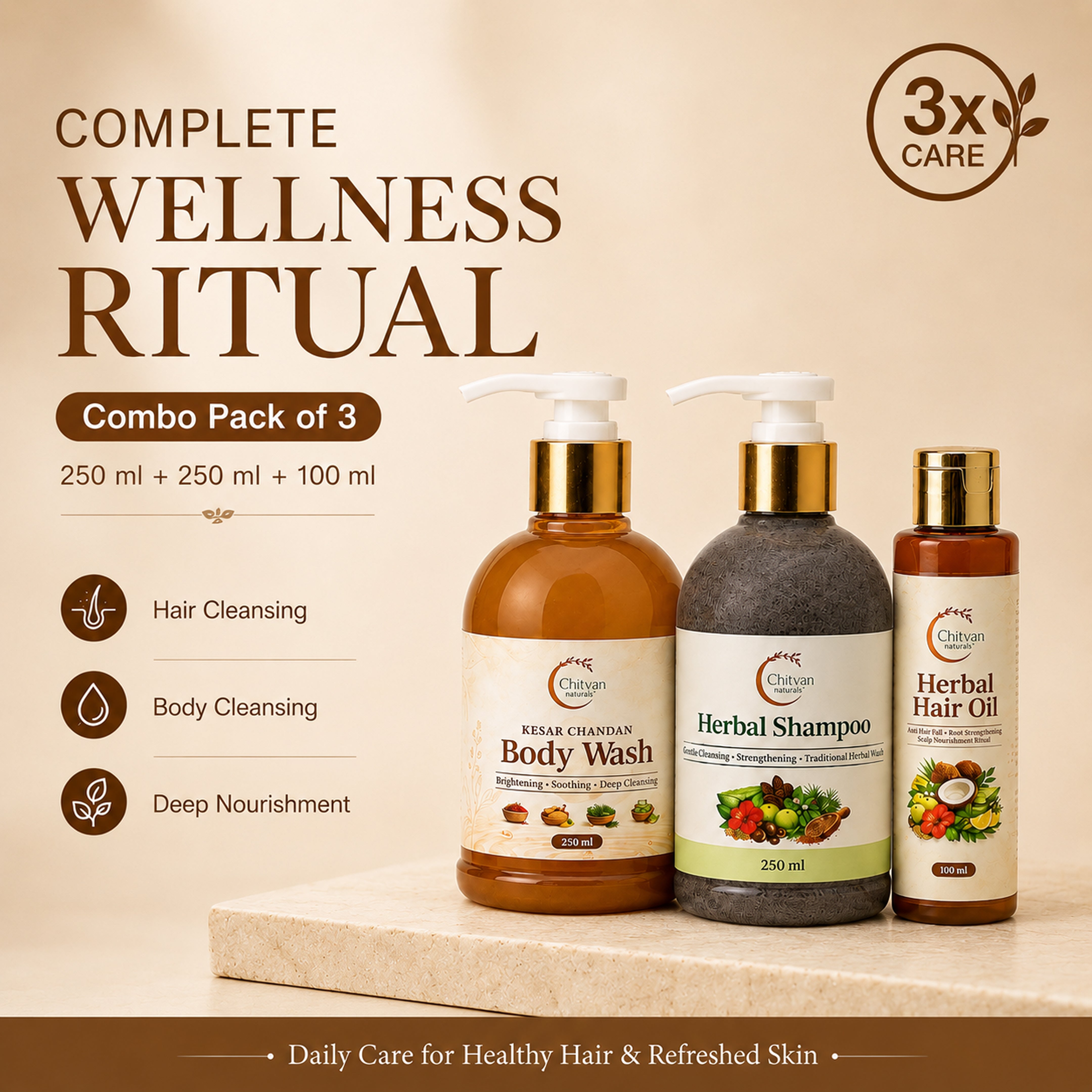 Complete Wellness Ritual One shampoo 250ml + One Body Wash 250ml + One ...